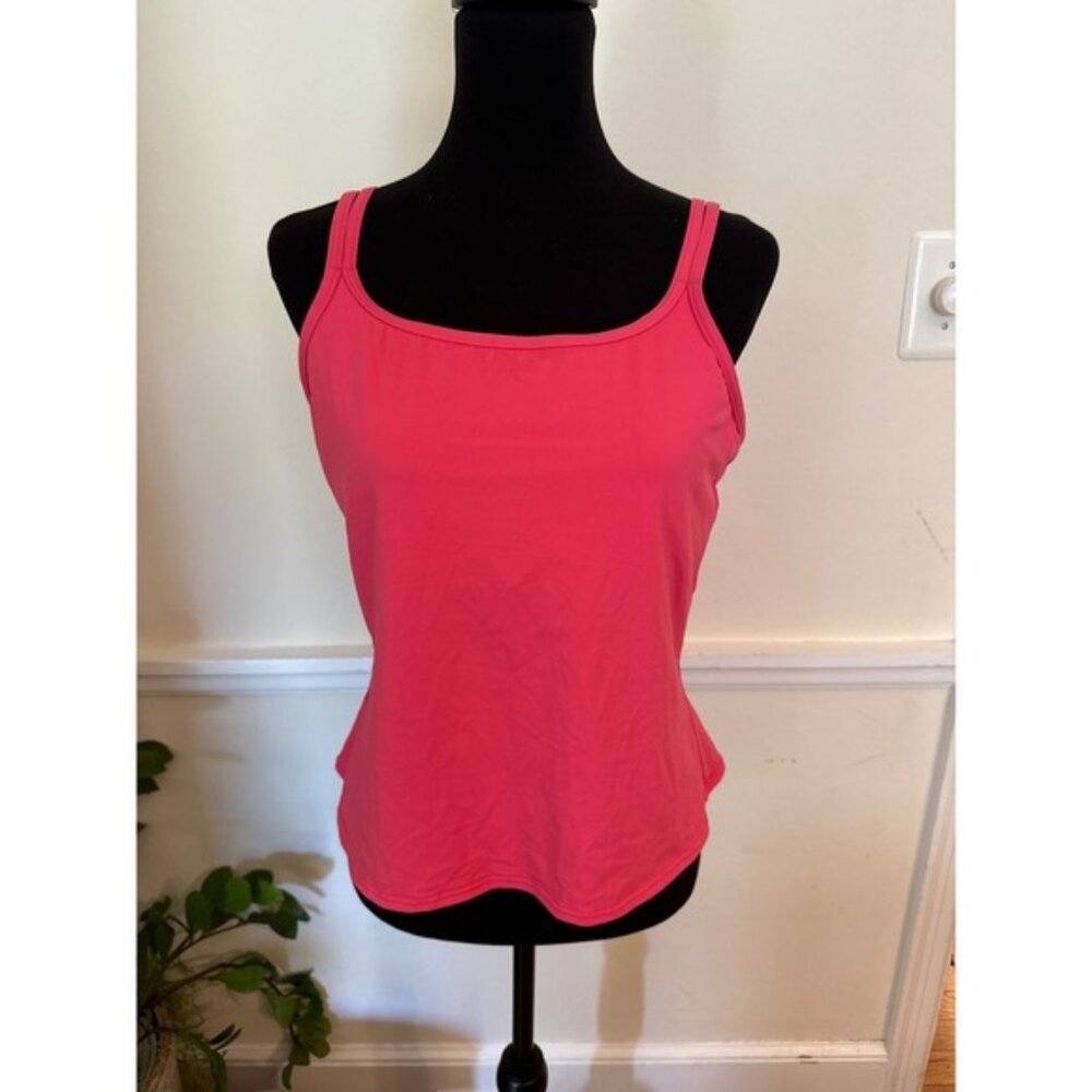 Land's End tankini swimsuits bathing suit square neck top salmon pink Women's 16